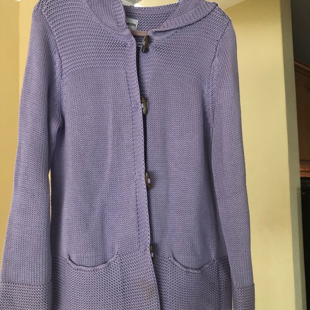 Lavender Chico’s sweater.